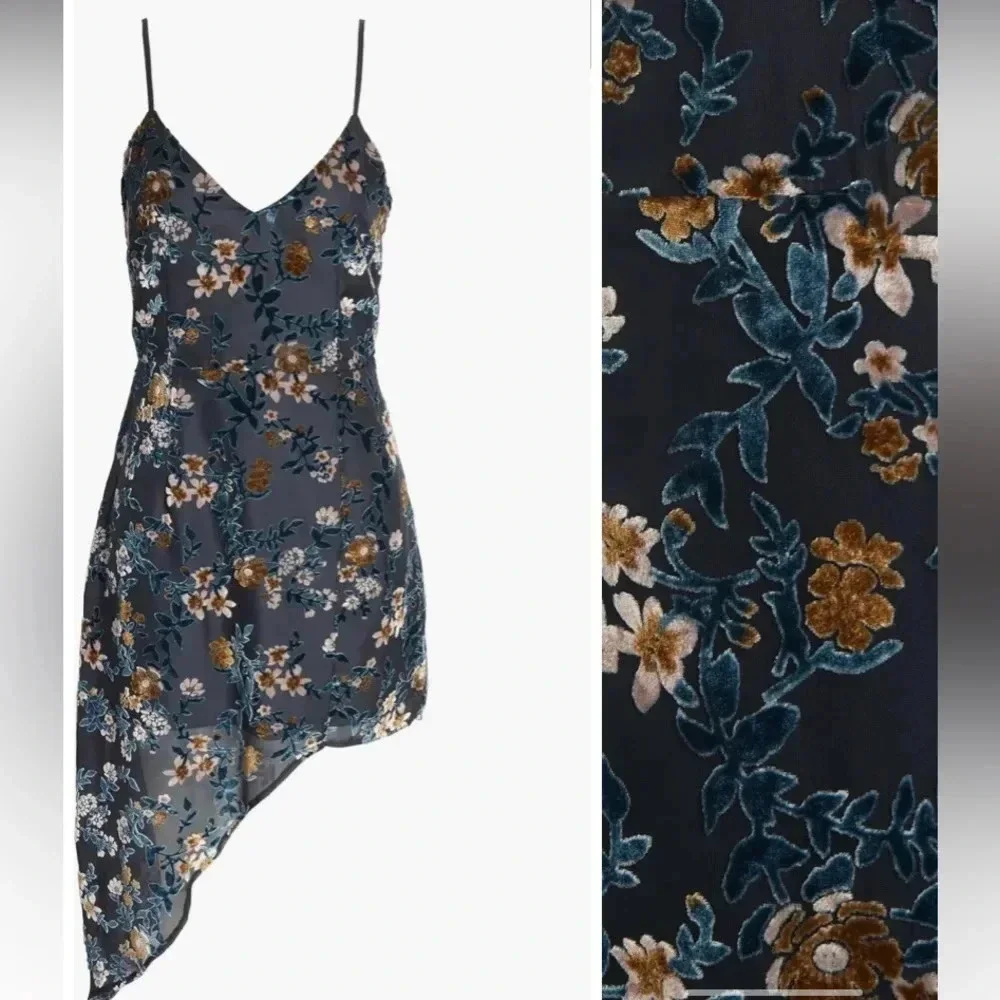 Lulus Evenings with You Dark Teal Floral Velvet Asymmetrical Dress - Picture 5 of 16